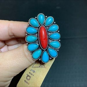 Red and Turquoise Stone Silver Ring - NWT